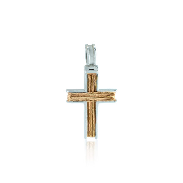 Σταυρός από Λευκό και Ροζ Χρυσό Κ14